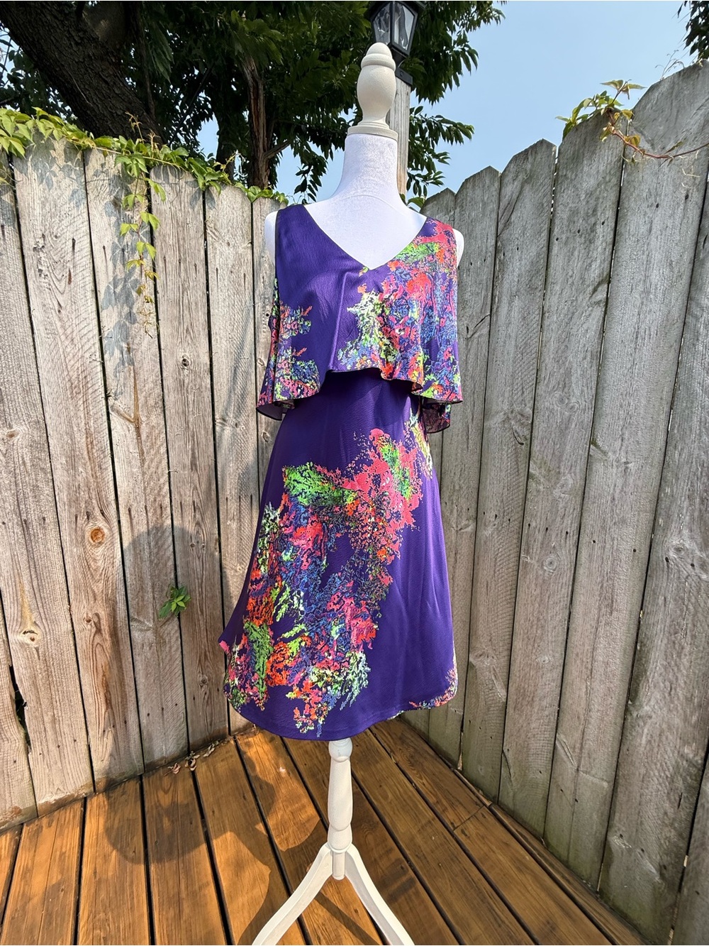 Halston Heritage Silk Dress NWT Sz 6 Purple Floral - Picture 3 of 6